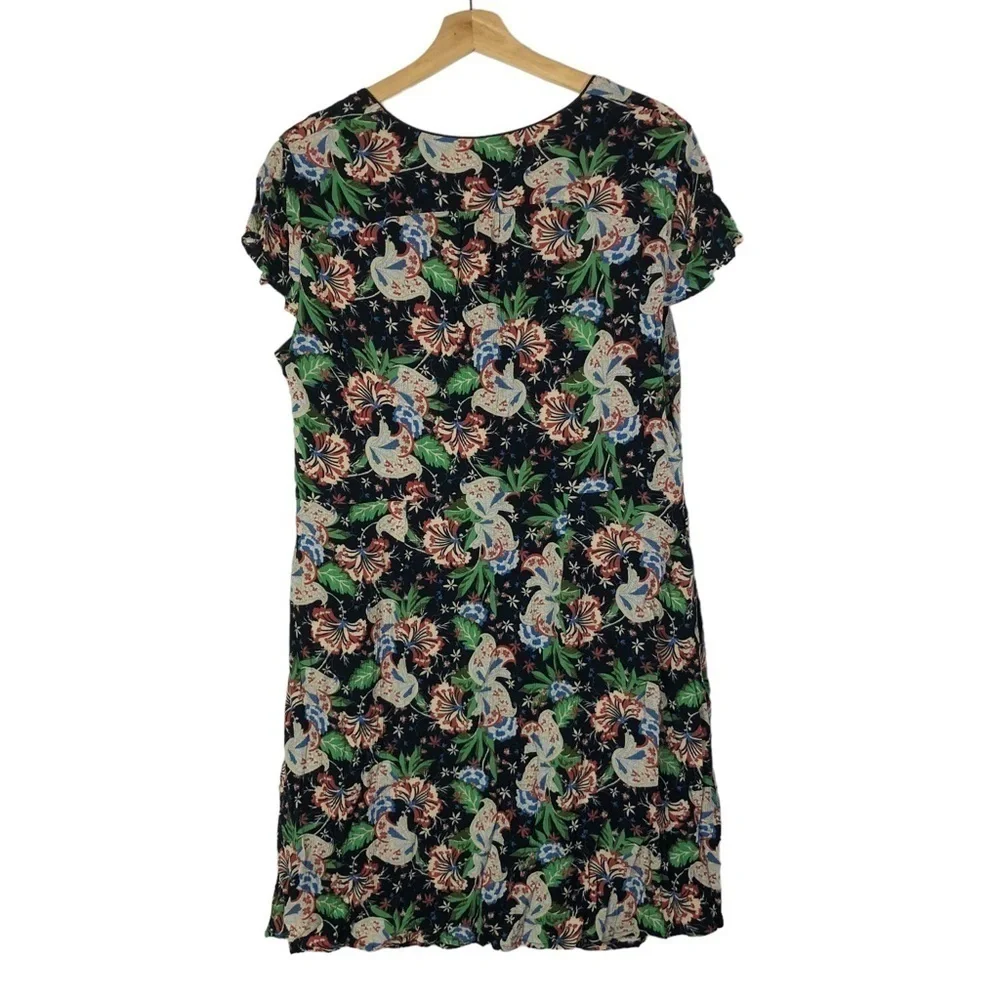 J. Crew‎ Navy Blue Island Floral Button Front Short Sleeve Mini Dress 14